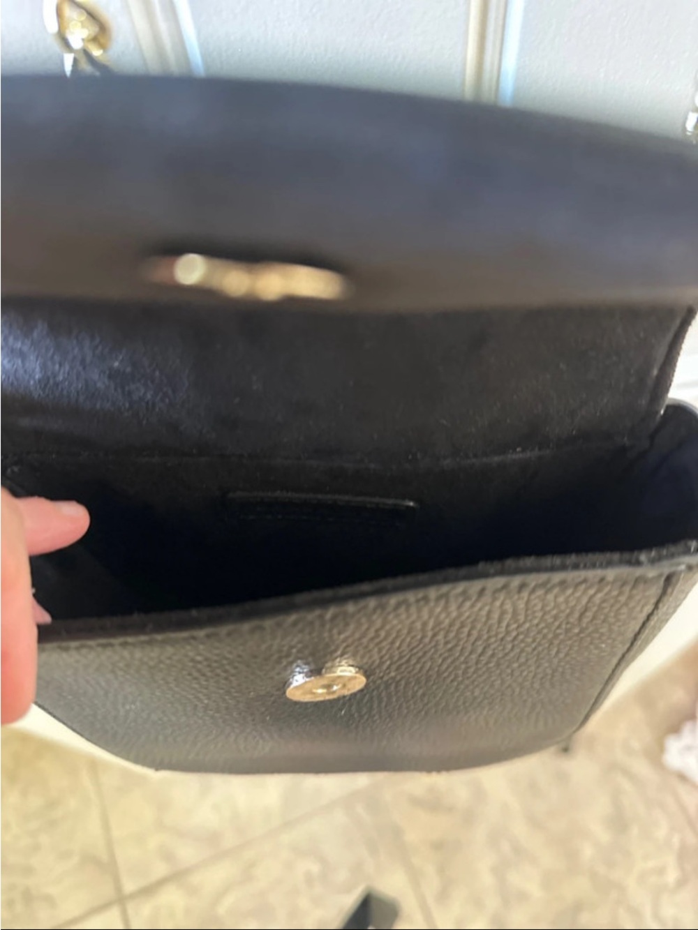 Bandolier Black Crossbody Shay Bag with Gold Chain Detail - Picture 5 of 5